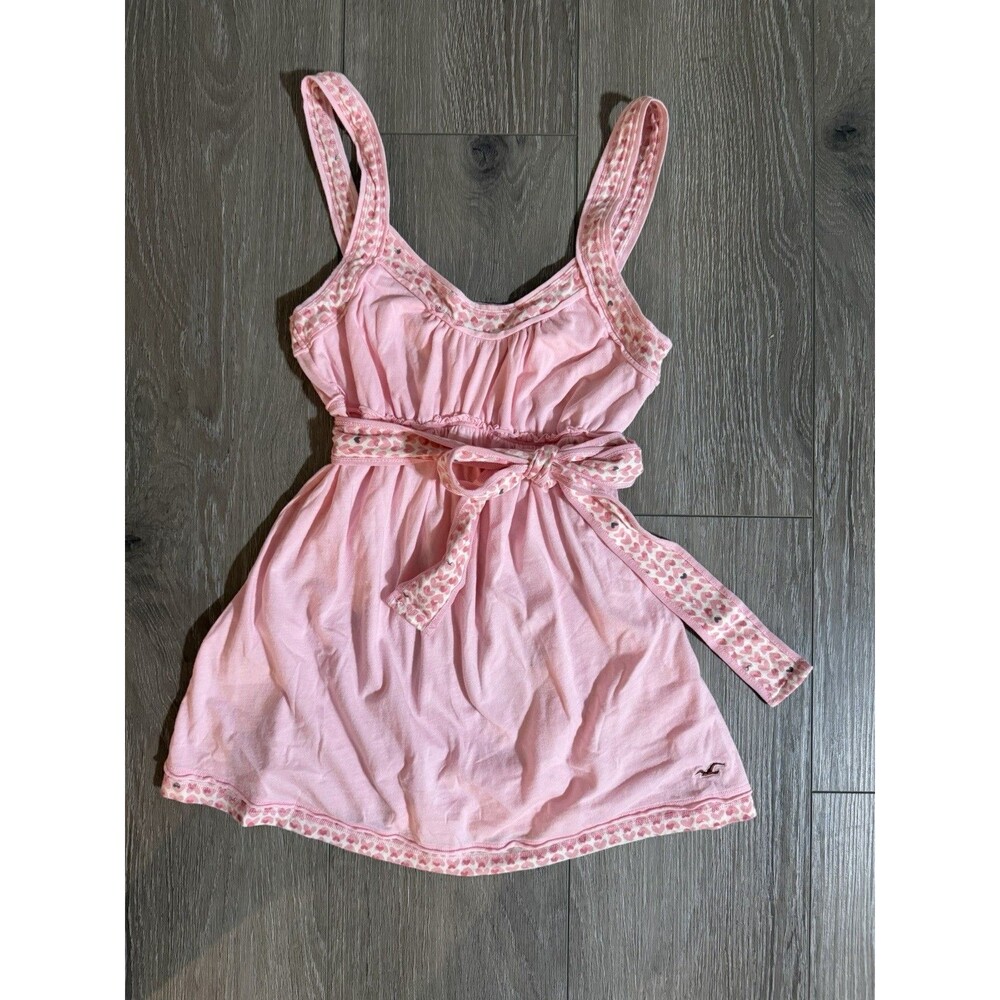 Vintage Y2K Hollister Pink Heart Pattern Lace Baby Doll Tank Top Women’s Medium